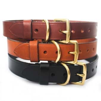 A selection of rope slip collars and premium Italian leather flat collars. Perfectly paired with our leads in black, brown and tan.